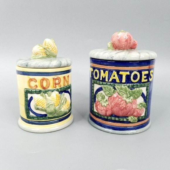 Tomatoes Corn Small Canisters Vegetables Retro Set - Picture 8 of 8